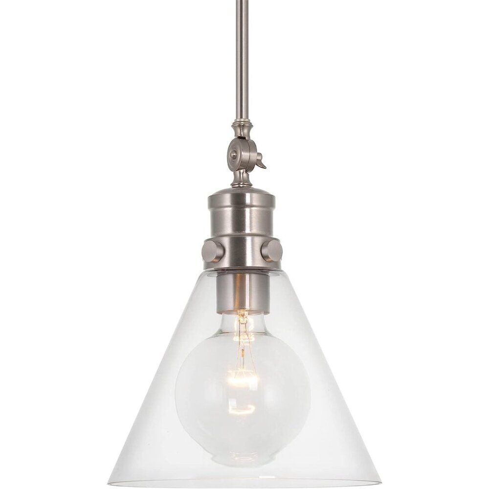 Emma 14" Modern Farmhouse Pendant Light - Brushed Nickel with Conic Glass Shade